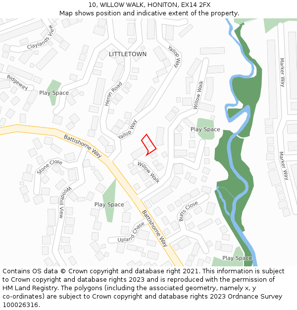 10, WILLOW WALK, HONITON, EX14 2FX: Location map and indicative extent of plot