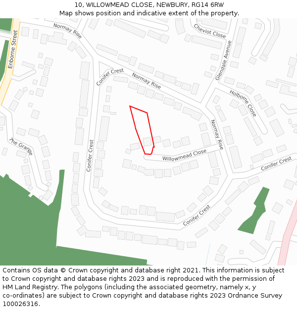 10, WILLOWMEAD CLOSE, NEWBURY, RG14 6RW: Location map and indicative extent of plot