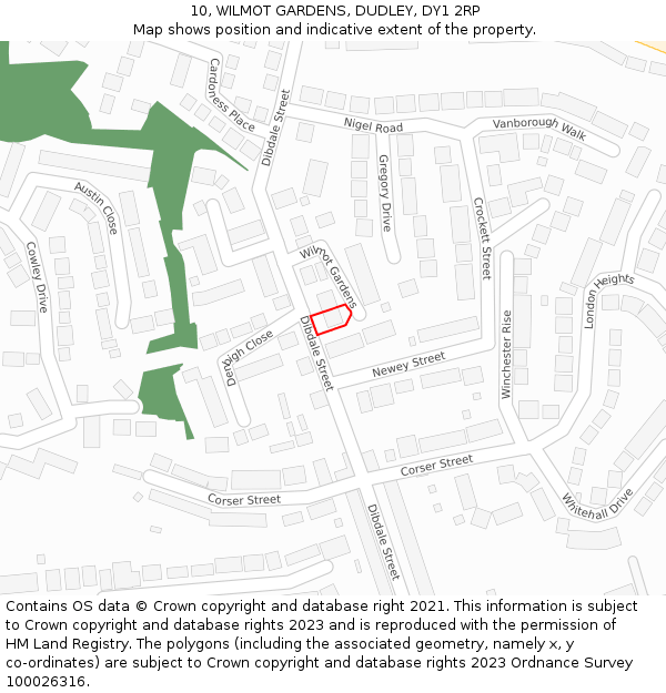 10, WILMOT GARDENS, DUDLEY, DY1 2RP: Location map and indicative extent of plot