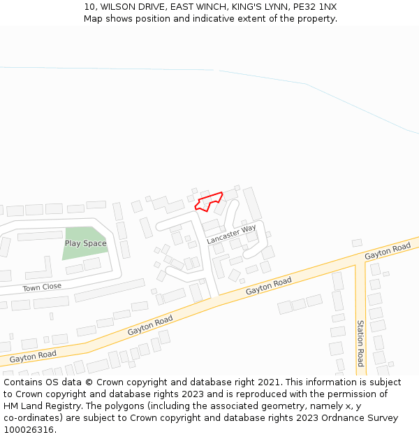 10, WILSON DRIVE, EAST WINCH, KING'S LYNN, PE32 1NX: Location map and indicative extent of plot