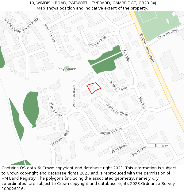 10, WIMBISH ROAD, PAPWORTH EVERARD, CAMBRIDGE, CB23 3XJ: Location map and indicative extent of plot