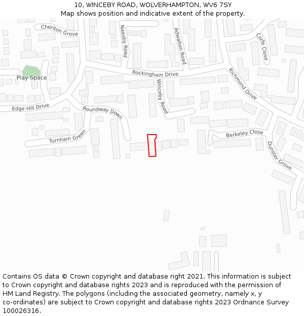 10, WINCEBY ROAD, WOLVERHAMPTON, WV6 7SY: Location map and indicative extent of plot