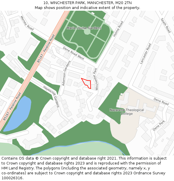 10, WINCHESTER PARK, MANCHESTER, M20 2TN: Location map and indicative extent of plot