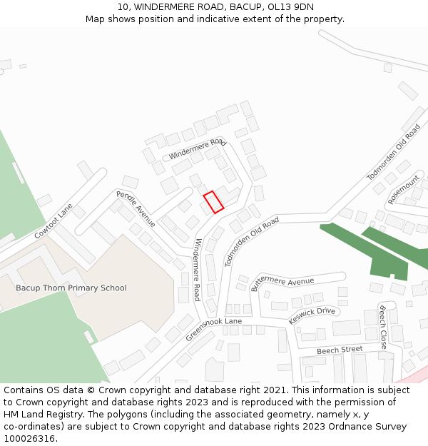 10, WINDERMERE ROAD, BACUP, OL13 9DN: Location map and indicative extent of plot