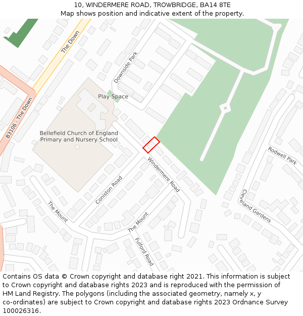 10, WINDERMERE ROAD, TROWBRIDGE, BA14 8TE: Location map and indicative extent of plot