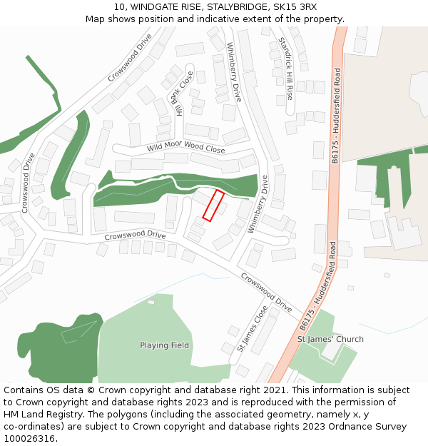 10, WINDGATE RISE, STALYBRIDGE, SK15 3RX: Location map and indicative extent of plot