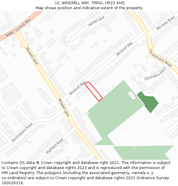 10, WINDMILL WAY, TRING, HP23 4HQ: Location map and indicative extent of plot