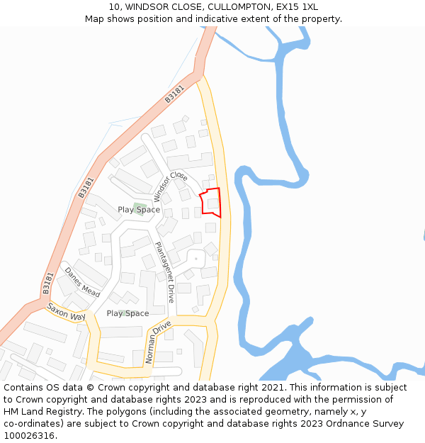 10, WINDSOR CLOSE, CULLOMPTON, EX15 1XL: Location map and indicative extent of plot