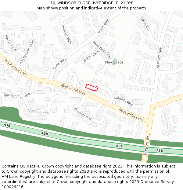 10, WINDSOR CLOSE, IVYBRIDGE, PL21 0YE: Location map and indicative extent of plot