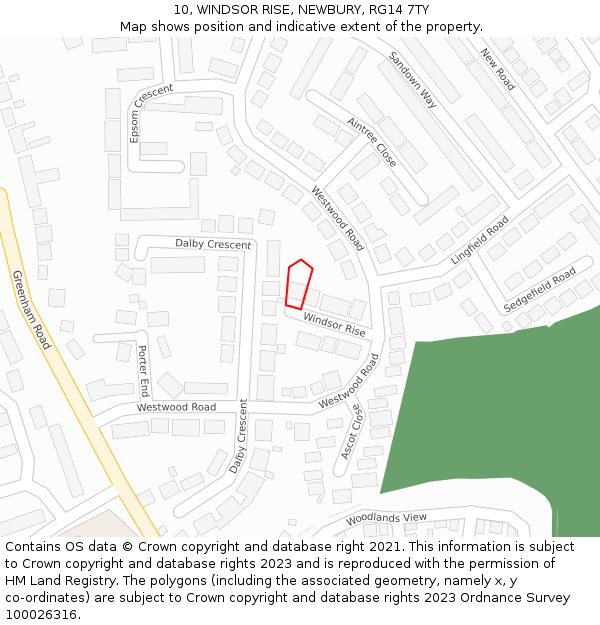 10, WINDSOR RISE, NEWBURY, RG14 7TY: Location map and indicative extent of plot