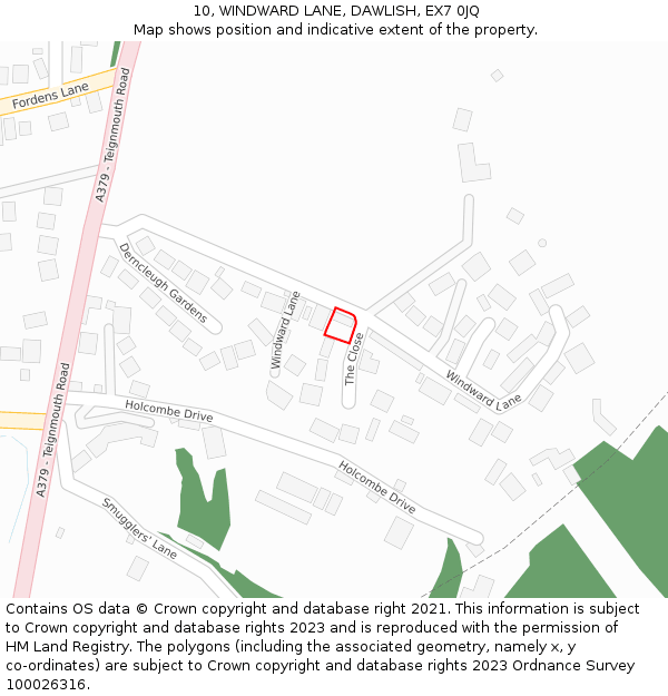 10, WINDWARD LANE, DAWLISH, EX7 0JQ: Location map and indicative extent of plot