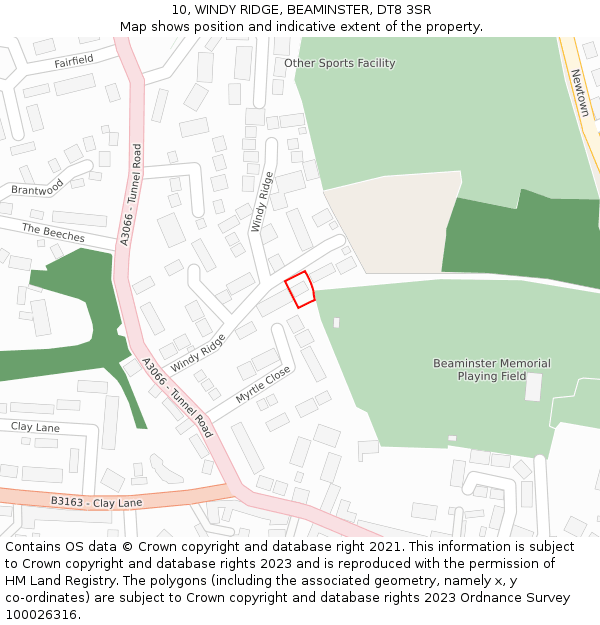 10, WINDY RIDGE, BEAMINSTER, DT8 3SR: Location map and indicative extent of plot