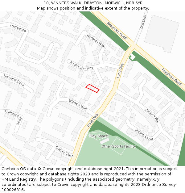 10, WINNERS WALK, DRAYTON, NORWICH, NR8 6YP: Location map and indicative extent of plot