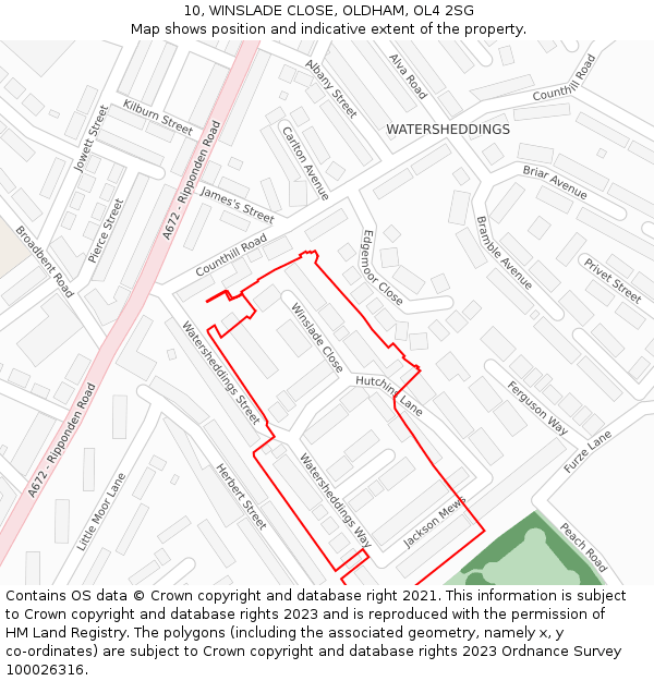 10, WINSLADE CLOSE, OLDHAM, OL4 2SG: Location map and indicative extent of plot