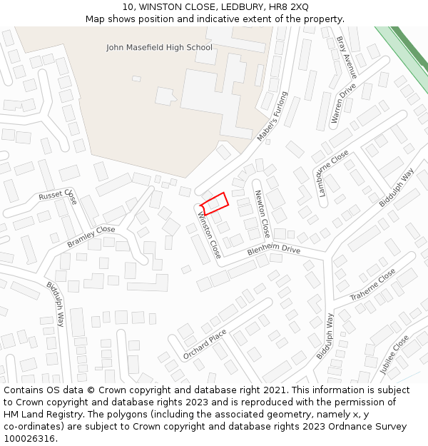 10, WINSTON CLOSE, LEDBURY, HR8 2XQ: Location map and indicative extent of plot