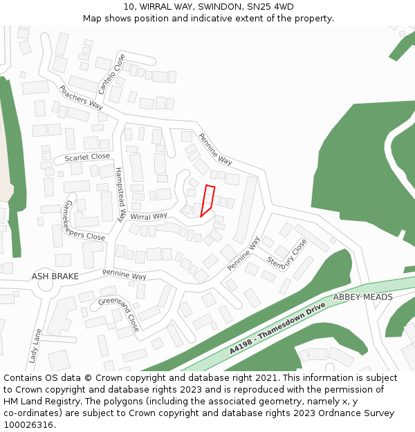 10, WIRRAL WAY, SWINDON, SN25 4WD: Location map and indicative extent of plot
