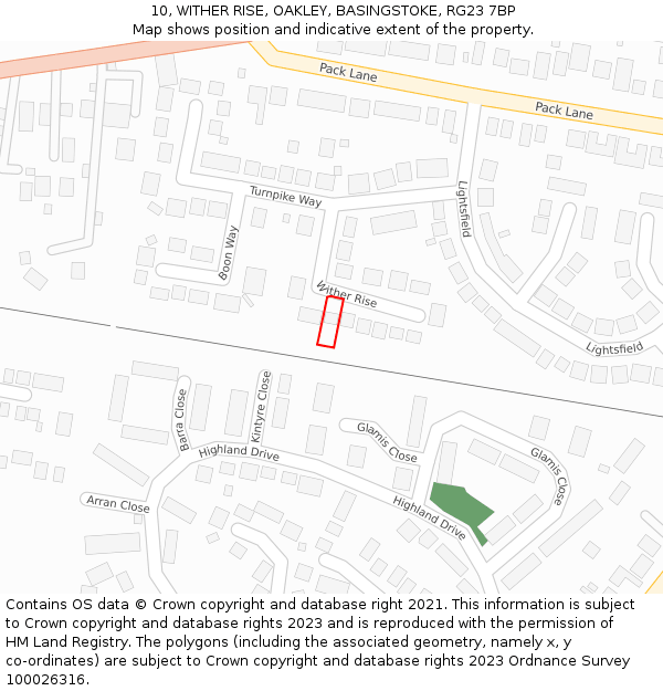 10, WITHER RISE, OAKLEY, BASINGSTOKE, RG23 7BP: Location map and indicative extent of plot