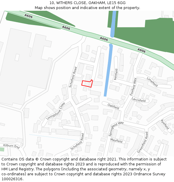 10, WITHERS CLOSE, OAKHAM, LE15 6GG: Location map and indicative extent of plot