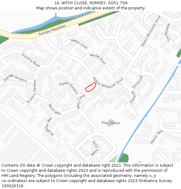 10, WITHY CLOSE, ROMSEY, SO51 7SA: Location map and indicative extent of plot