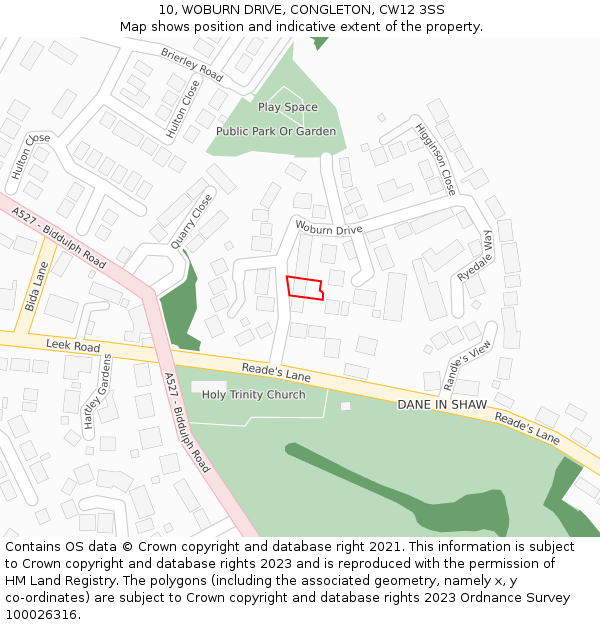 10, WOBURN DRIVE, CONGLETON, CW12 3SS: Location map and indicative extent of plot
