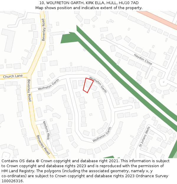 10, WOLFRETON GARTH, KIRK ELLA, HULL, HU10 7AD: Location map and indicative extent of plot