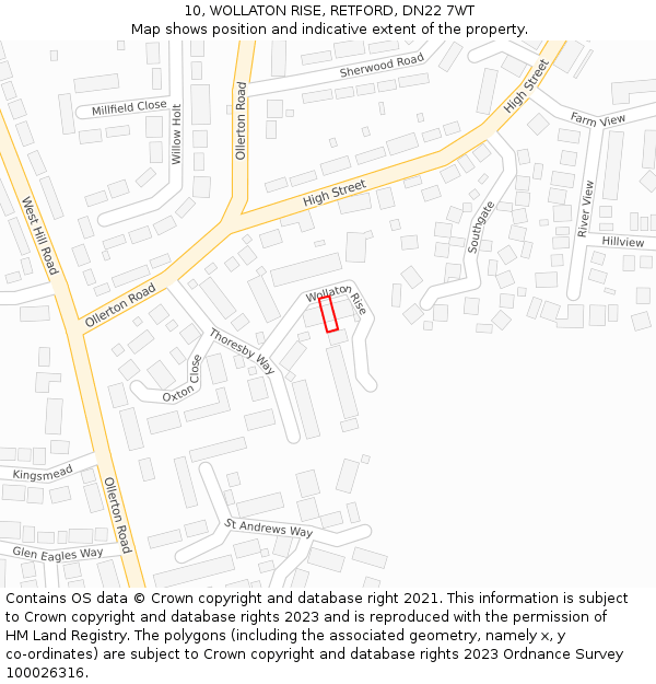 10, WOLLATON RISE, RETFORD, DN22 7WT: Location map and indicative extent of plot