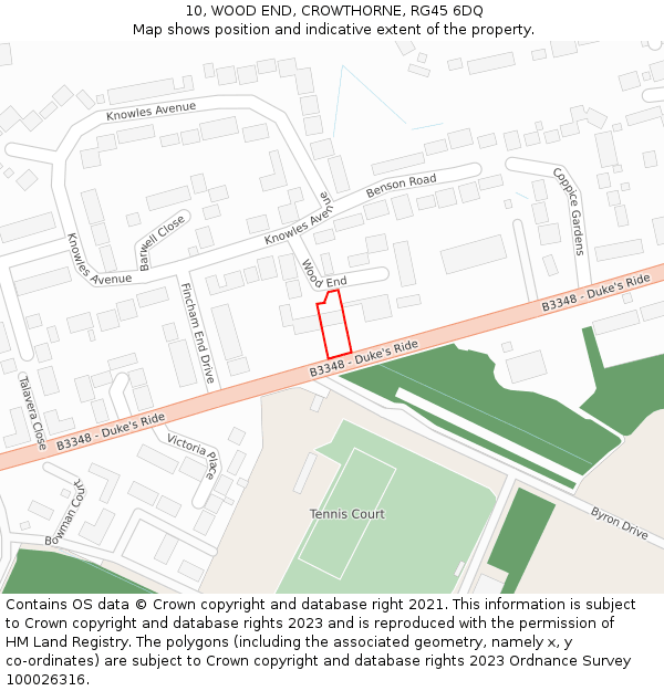 10, WOOD END, CROWTHORNE, RG45 6DQ: Location map and indicative extent of plot