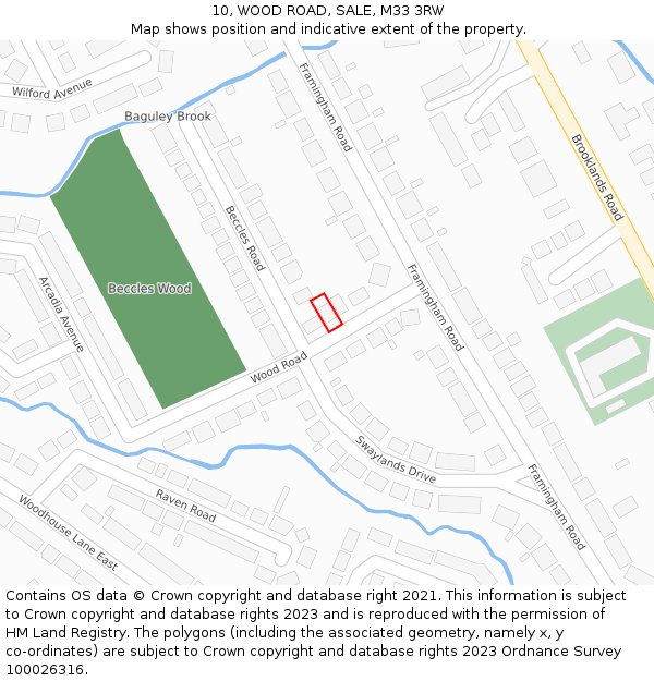 10, WOOD ROAD, SALE, M33 3RW: Location map and indicative extent of plot