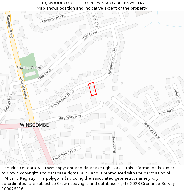 10, WOODBOROUGH DRIVE, WINSCOMBE, BS25 1HA: Location map and indicative extent of plot