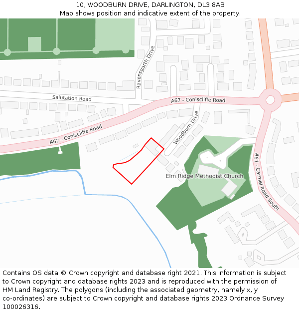 10, WOODBURN DRIVE, DARLINGTON, DL3 8AB: Location map and indicative extent of plot