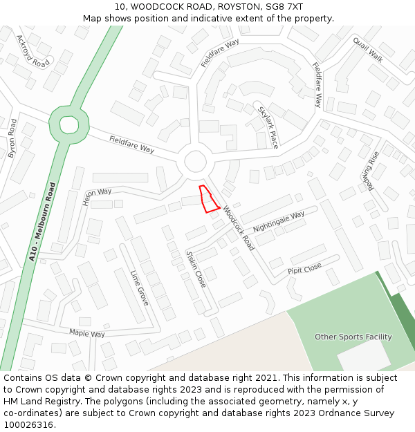 10, WOODCOCK ROAD, ROYSTON, SG8 7XT: Location map and indicative extent of plot