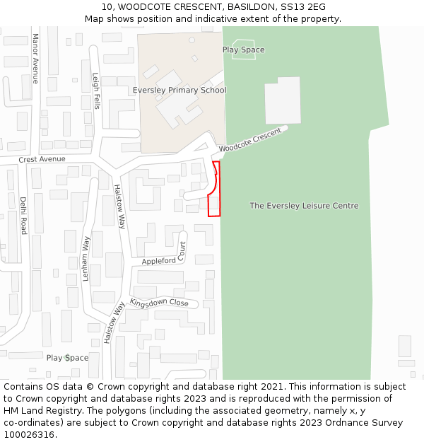 10, WOODCOTE CRESCENT, BASILDON, SS13 2EG: Location map and indicative extent of plot