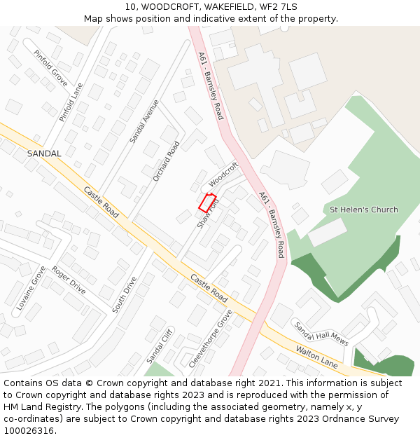 10, WOODCROFT, WAKEFIELD, WF2 7LS: Location map and indicative extent of plot