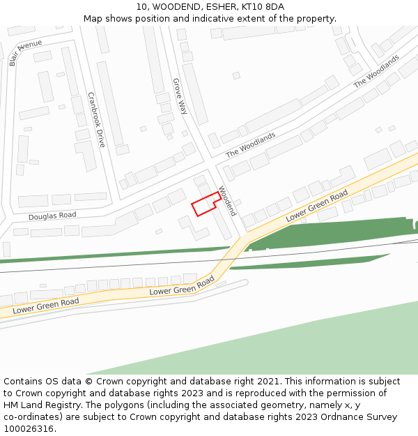 10, WOODEND, ESHER, KT10 8DA: Location map and indicative extent of plot