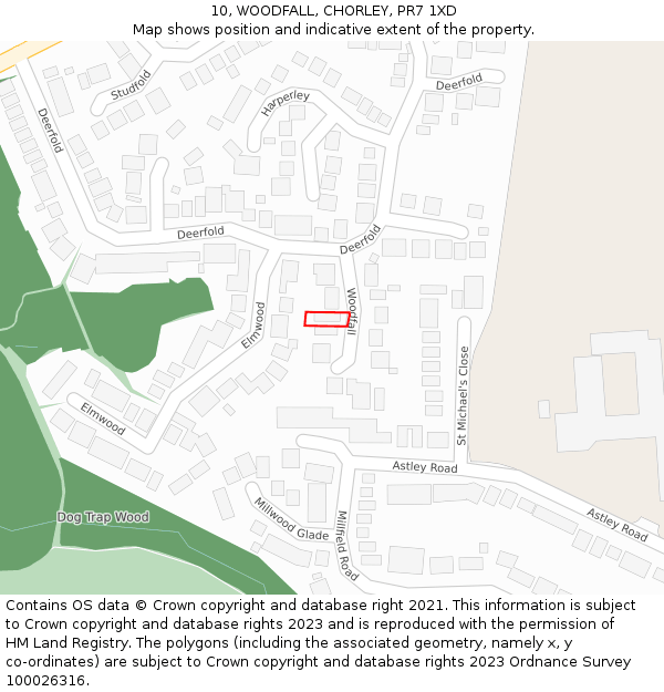 10, WOODFALL, CHORLEY, PR7 1XD: Location map and indicative extent of plot