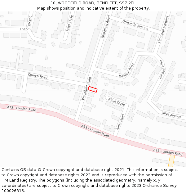 10, WOODFIELD ROAD, BENFLEET, SS7 2EH: Location map and indicative extent of plot