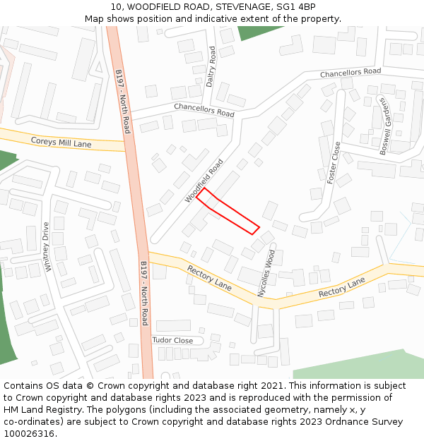 10, WOODFIELD ROAD, STEVENAGE, SG1 4BP: Location map and indicative extent of plot