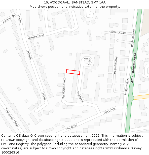 10, WOODGAVIL, BANSTEAD, SM7 1AA: Location map and indicative extent of plot