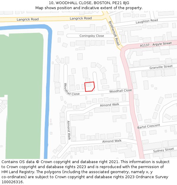 10, WOODHALL CLOSE, BOSTON, PE21 8JG: Location map and indicative extent of plot