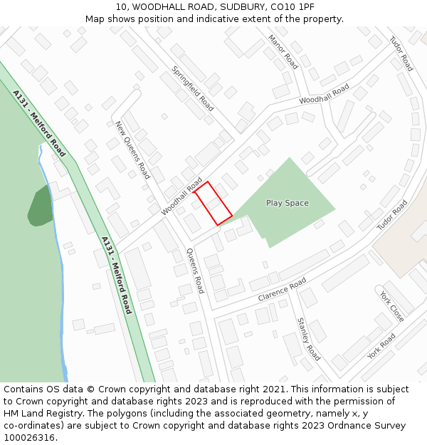 10, WOODHALL ROAD, SUDBURY, CO10 1PF: Location map and indicative extent of plot