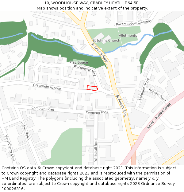 10, WOODHOUSE WAY, CRADLEY HEATH, B64 5EL: Location map and indicative extent of plot