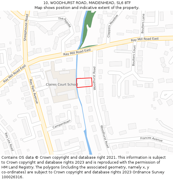 10, WOODHURST ROAD, MAIDENHEAD, SL6 8TF: Location map and indicative extent of plot