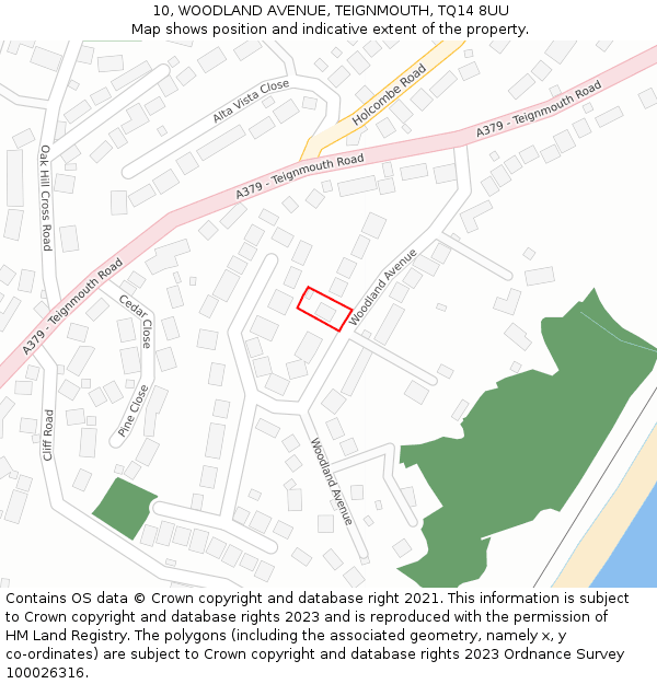 10, WOODLAND AVENUE, TEIGNMOUTH, TQ14 8UU: Location map and indicative extent of plot