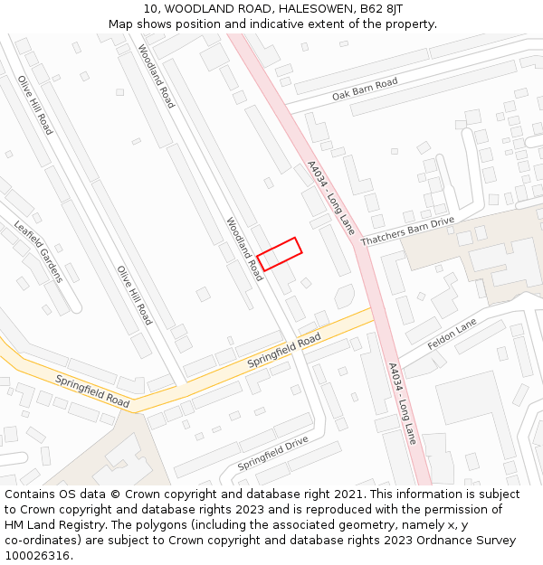 10, WOODLAND ROAD, HALESOWEN, B62 8JT: Location map and indicative extent of plot