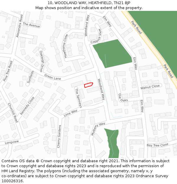 10, WOODLAND WAY, HEATHFIELD, TN21 8JP: Location map and indicative extent of plot