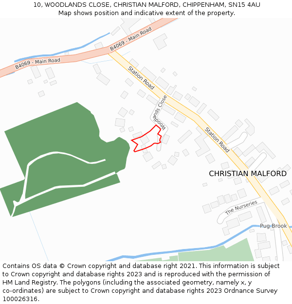 10, WOODLANDS CLOSE, CHRISTIAN MALFORD, CHIPPENHAM, SN15 4AU: Location map and indicative extent of plot