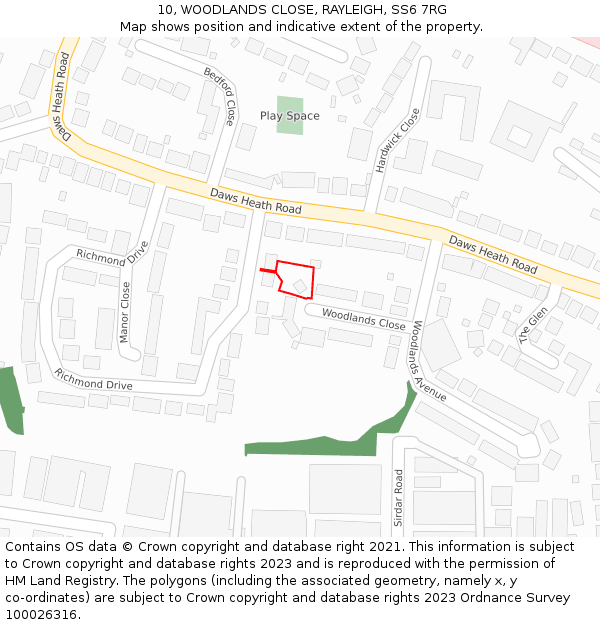 10, WOODLANDS CLOSE, RAYLEIGH, SS6 7RG: Location map and indicative extent of plot