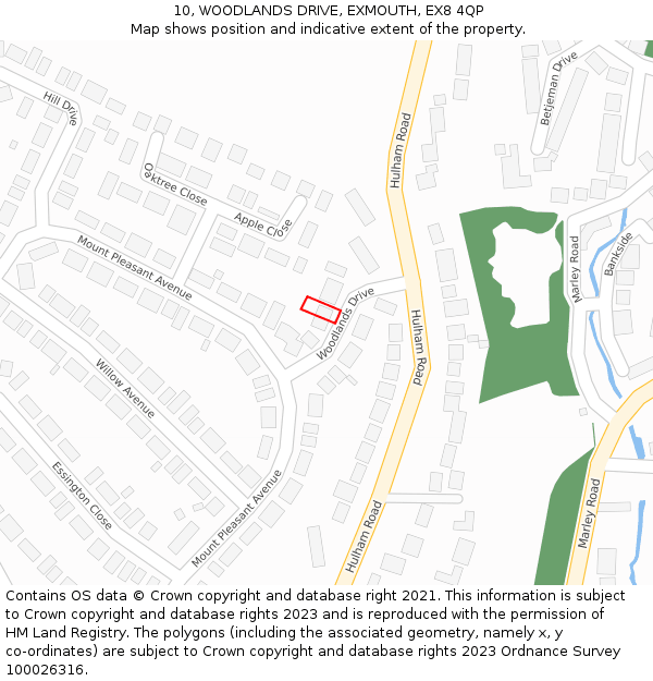 10, WOODLANDS DRIVE, EXMOUTH, EX8 4QP: Location map and indicative extent of plot