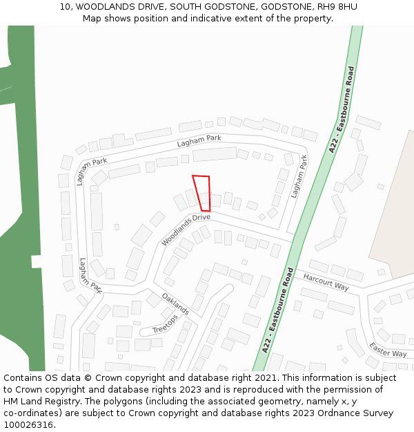 10, WOODLANDS DRIVE, SOUTH GODSTONE, GODSTONE, RH9 8HU: Location map and indicative extent of plot