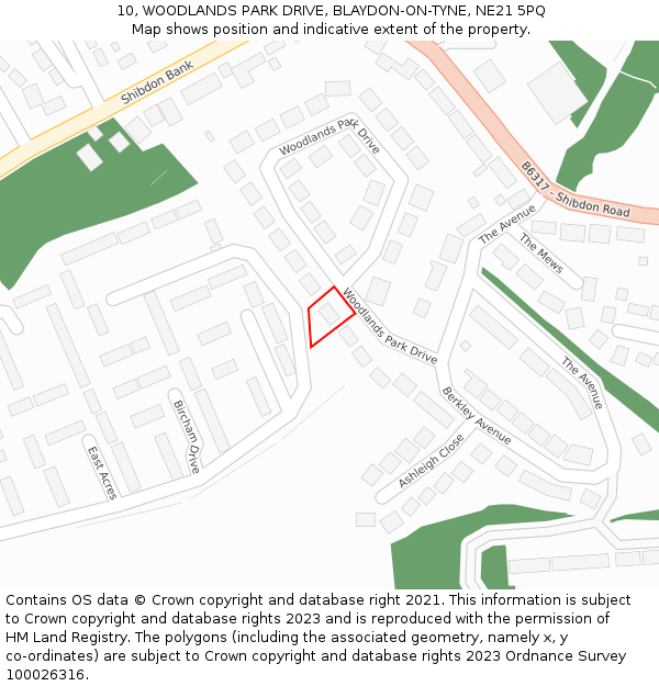 10, WOODLANDS PARK DRIVE, BLAYDON-ON-TYNE, NE21 5PQ: Location map and indicative extent of plot